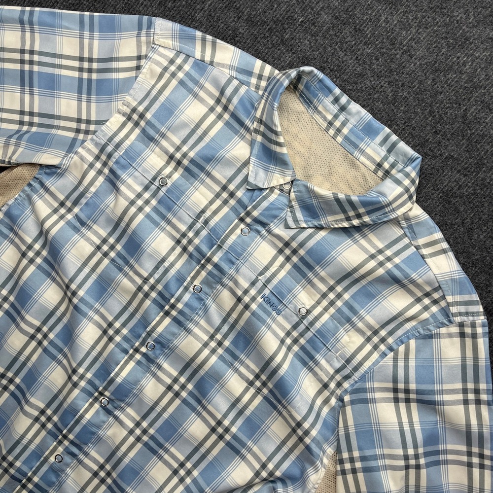 King's Camo XKG Performance Shirt Mens XL Blue Plaid Snap Short Sleeve Hunting